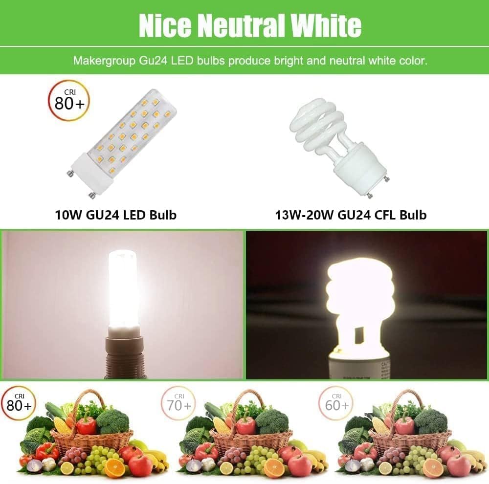 GU24 LED Light Bulb 4000K Neutral White High Brightness for Bathroom Ceiling Fan 13W 18W 23W T2 Spiral CFL Light Replacement, 120V 10W 4pcs(Not dimmable)