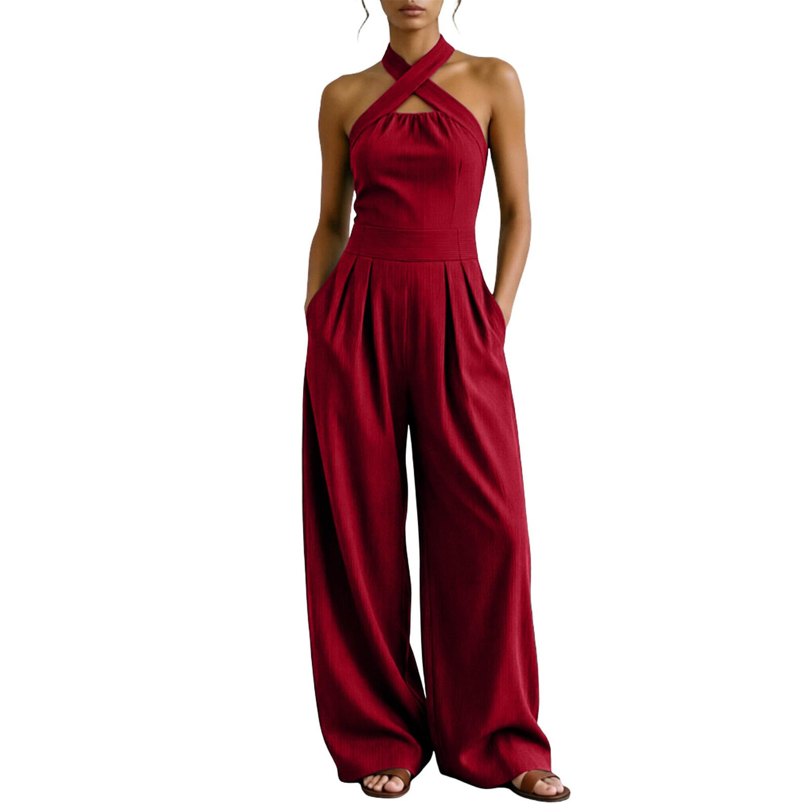 Mono ajustado de verano elegante con escote halter para invitadas 8