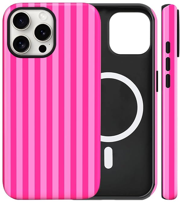Magnetic for iPhone 14 Pro Max Case Cute Stripes Phone Case, Deep Pink by flewfun - Used condition - US$14.94