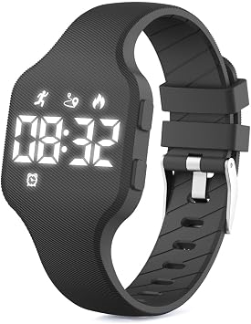Kids Led Activity Tracker Tracker Watch for Ages 5-15, No App Required, Digital Sport Wristwatch, Waterproof, Pedometer, Alarm Clock, Silicone Strap, for Teens Children Students Boys Girls Black