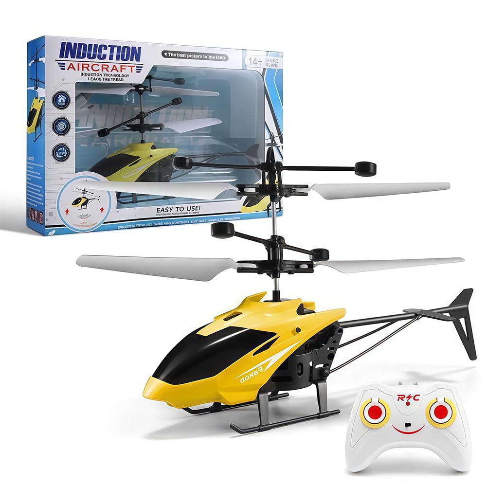Remote Control Helicopter, RC Helicopters Toy Mini RC Helicopter Remote Control Flying Toy Controlled Aircraft Indoor Airplane Toys Mini Helicopters Models Gifts for Birthday(Yellow,25*25*25cm)