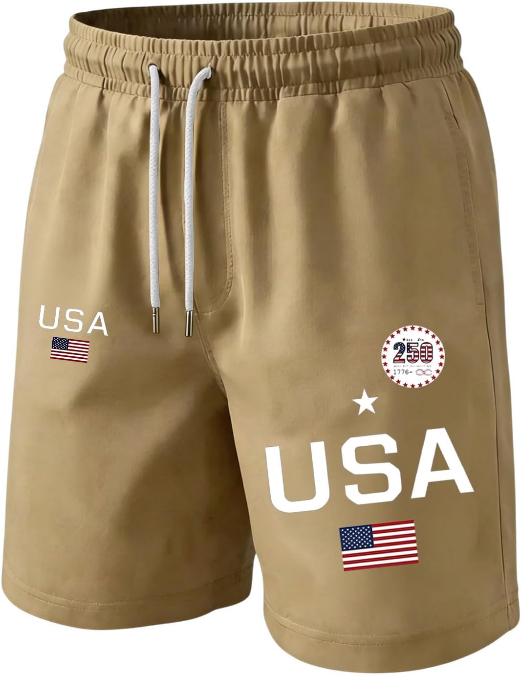 Ymosrh Men's Casual Shorts American Flag Print Elastic Waist Summer Beach Workout Shorts S-5XL