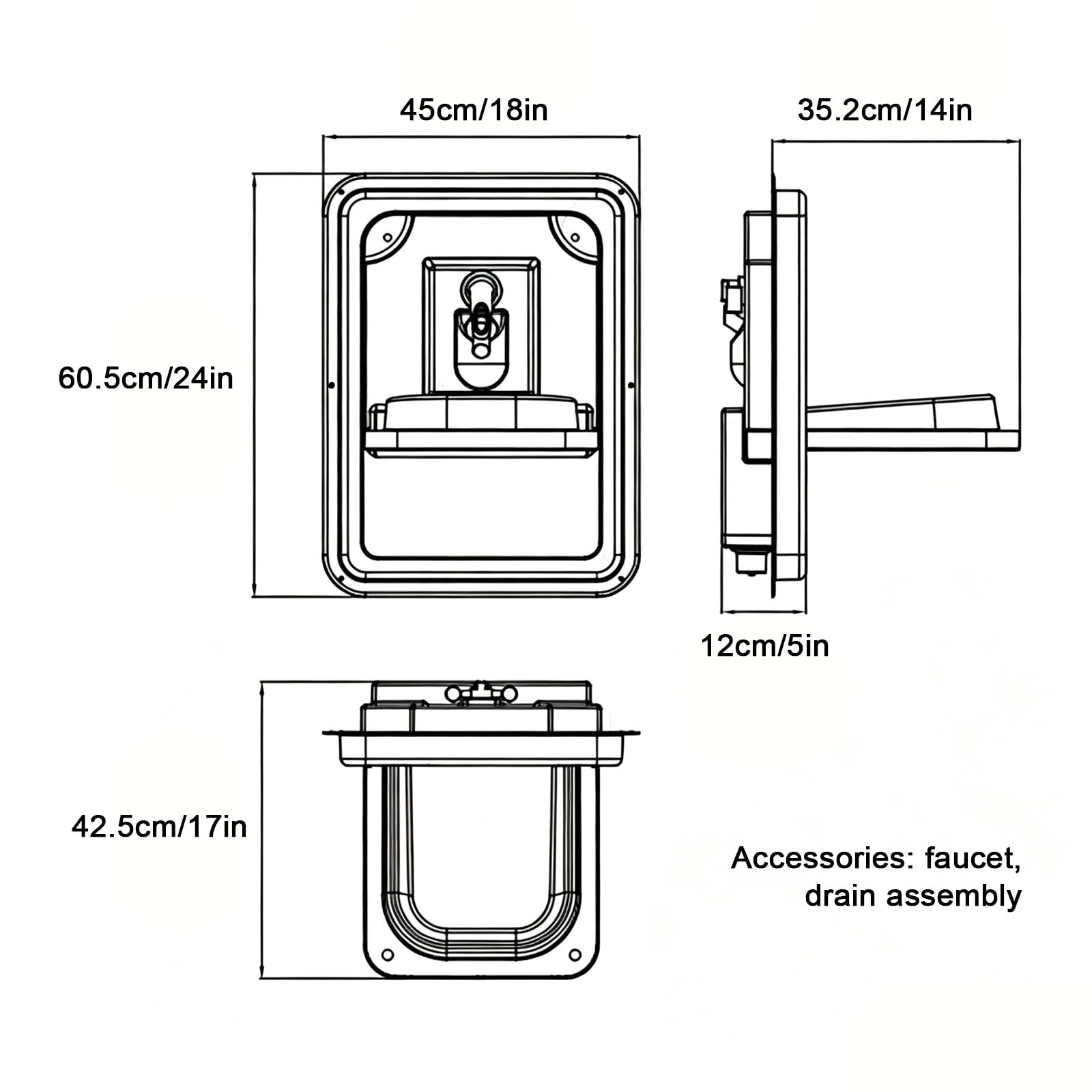 Fregadero Camping, Fregadero de Cocina de Acrílico, Plegable, de Montaje en Pared, Grifo, 45x60,5x35,2 cm, para Bares, Baños, Autocaravanas, Barcos