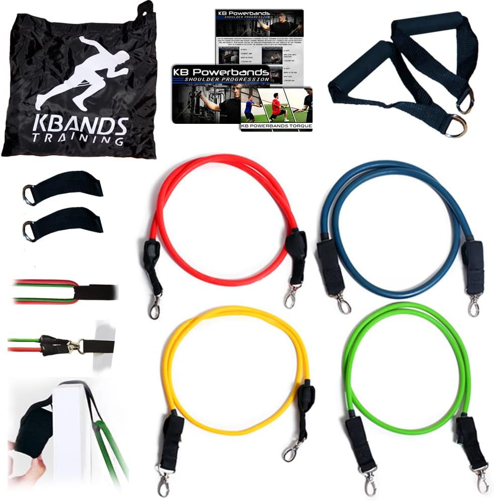 Kbands Training KB Powerbands Resistance Bands Set, Exercise Bands with Handles, Door Anchor, 2 Anchor Straps, Digital Training Downloads, Resistance Training, Physical Therapy