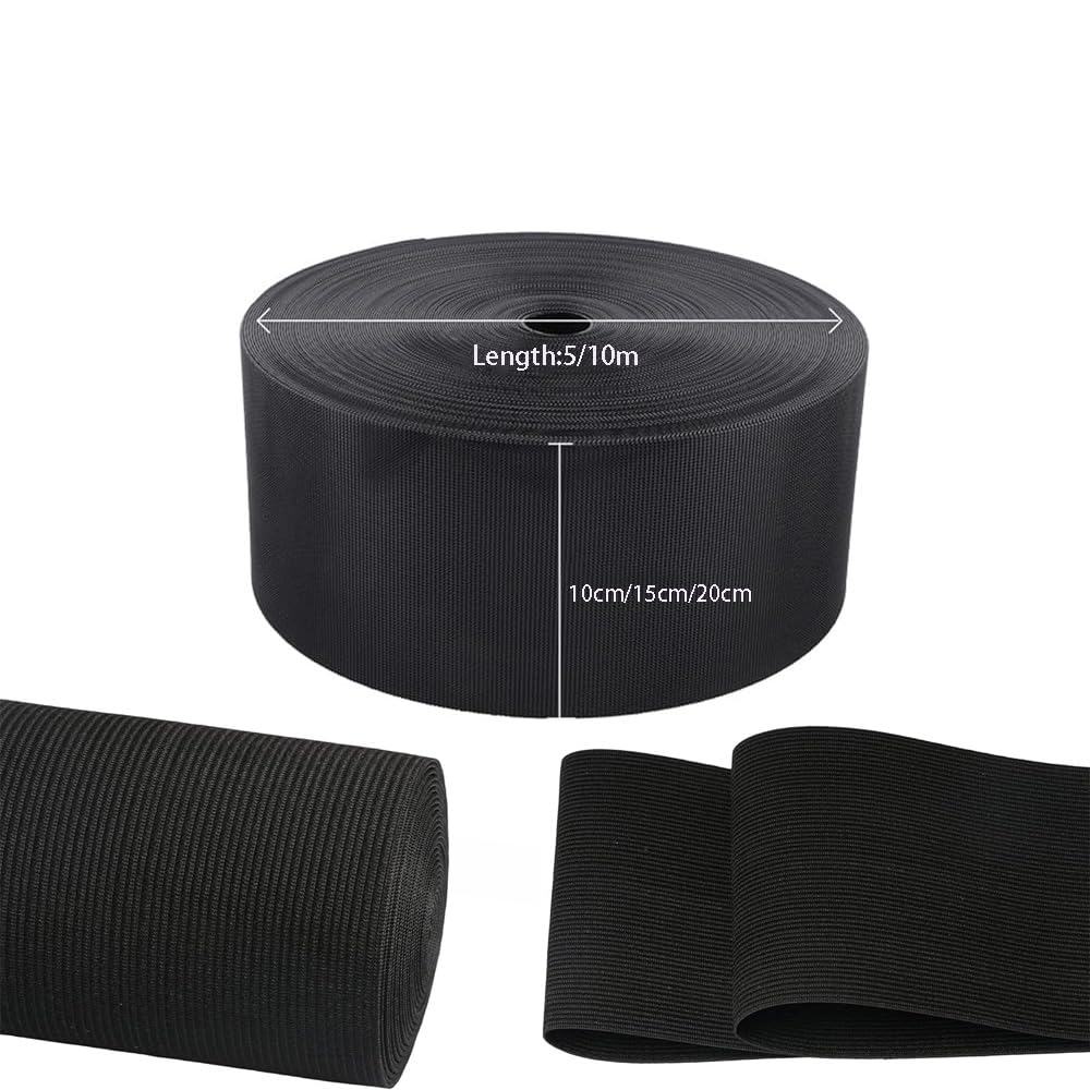 Banda elástica ancha de 15 cm, bandas elásticas planas para coser, cinta elástica pesada, cinta elástica de punto, accesorios de costura de ropa, proyecto de manualidades (negro, 10 m, espesado)