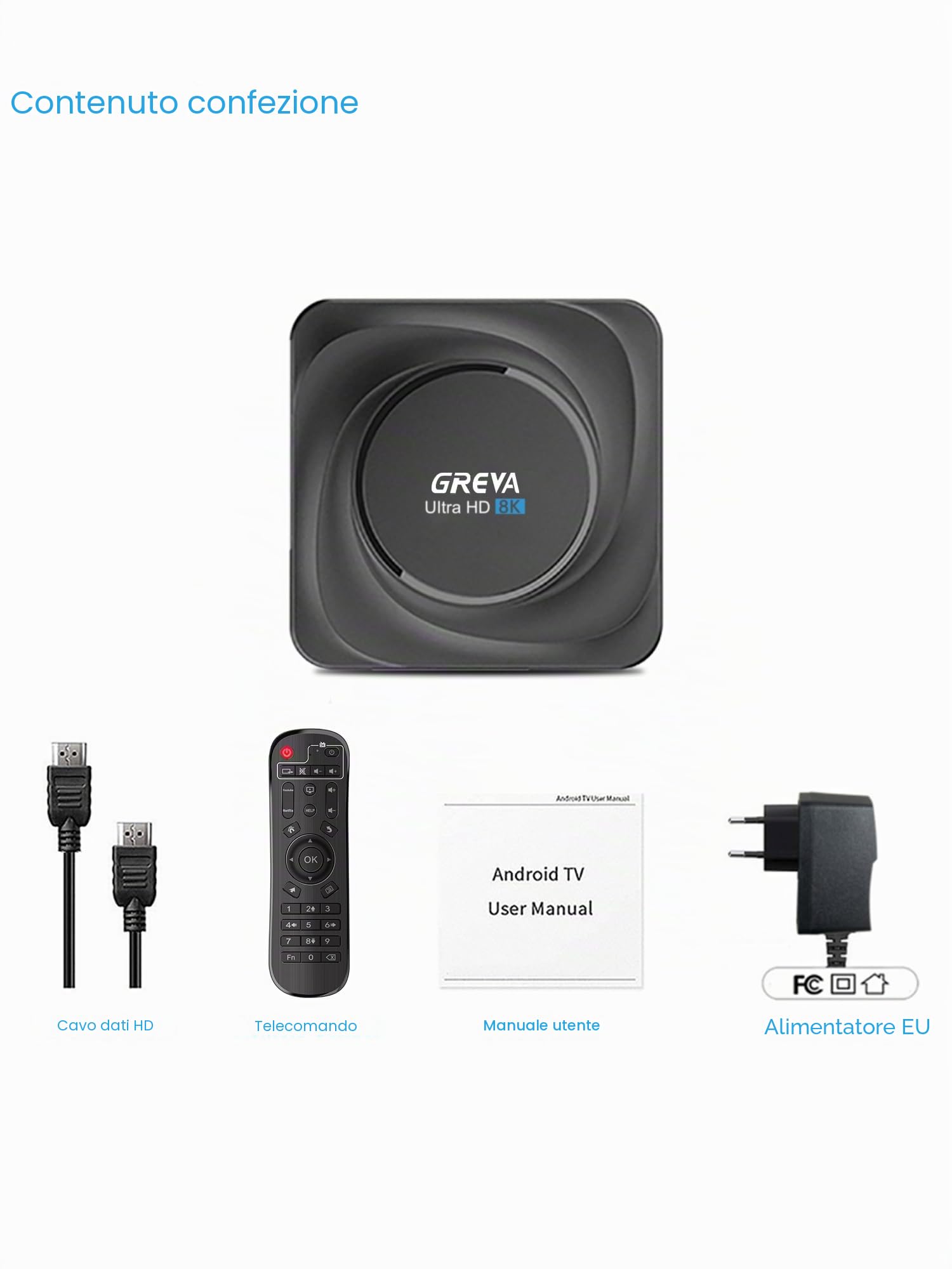 GREVA Android TV Box 11.0, 8K TV Box RK3566 CPU 8GB RAM 128GB ROM Supporto 100/1000M LAN Enternet 2.4G/5.8G WiFi BT 5.0 USB 2.0/3.0 Smart TV Box