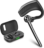 ZUKUMU Single Ear Bluetooth Headset: 180H Playtime, Dual Mic, Wireless Charging Case, LED Display for Truckers, Office Calls, Gaming