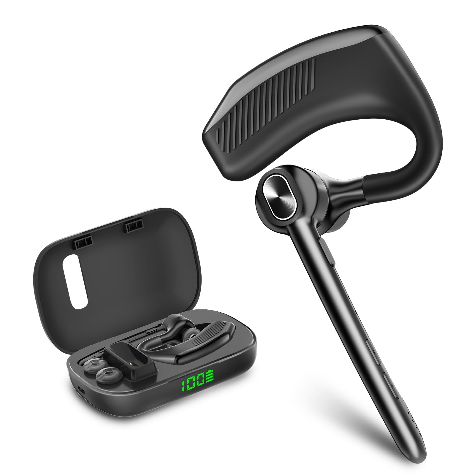 Auricolare Bluetooth senza fili con microfono 180 ore di riproduzione 1000 mAh Custodia di ricarica wireless vivavoce auricolare singolo auricolare display a LED per iPhone Android Cellulari PC