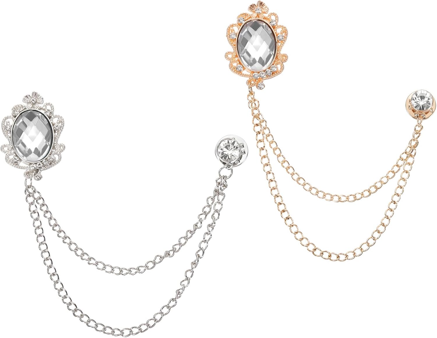 PATIKIL Gem Hanging Chain Brooch Pins, Rhinestone Men's Gem Brooch Suit Pins Lapel Pins