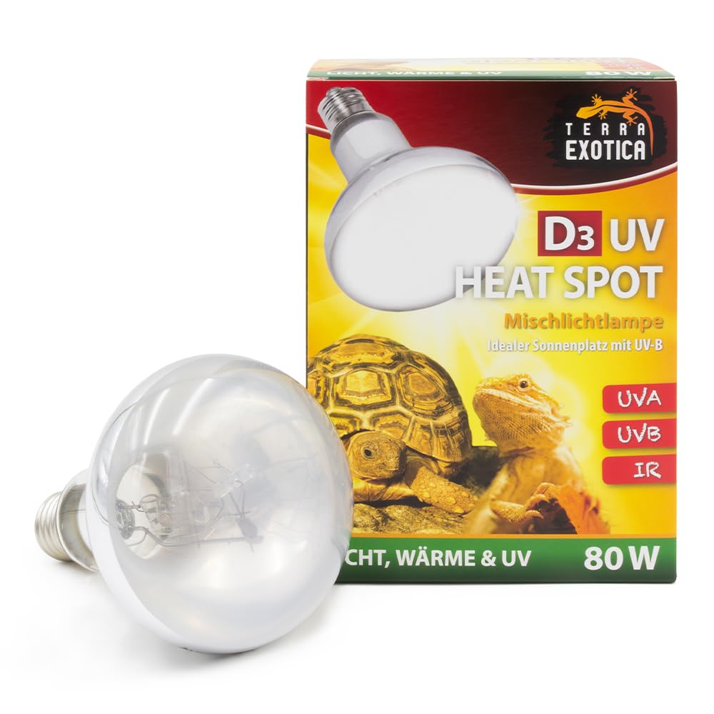 Terra Exotica D3 UV Heat Spot 80 Watt - in 80, 100 und 125 Watt erhältlich - UVB UVA Wärmelampe für Reptilien Sonnenlicht simulierte Förderung der D3-Synthese (80 Watt)
