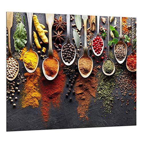 TMK I Panel trasero de cocina antisalpicaduras de vidrio templado 65 x 60 cm – Cristal decorativo con cinta adhesiva – Cristal posterior para la pared de cocina especias