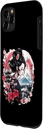 Miniatura 2 de iPhone 11 Pro Max Geisha japonesa con Monte Fuji y Pagoda Cherry Blossom Case