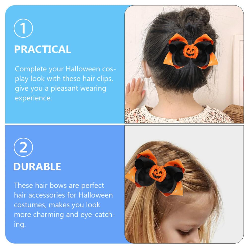 minkissy Bow Clips 2Pcs Halloween Hair Ghost Hair Clips Pumpkin Hair Bow Barrettes Halloween Costume Props for Girls Bows for Girls (Orange + White) - Image 2