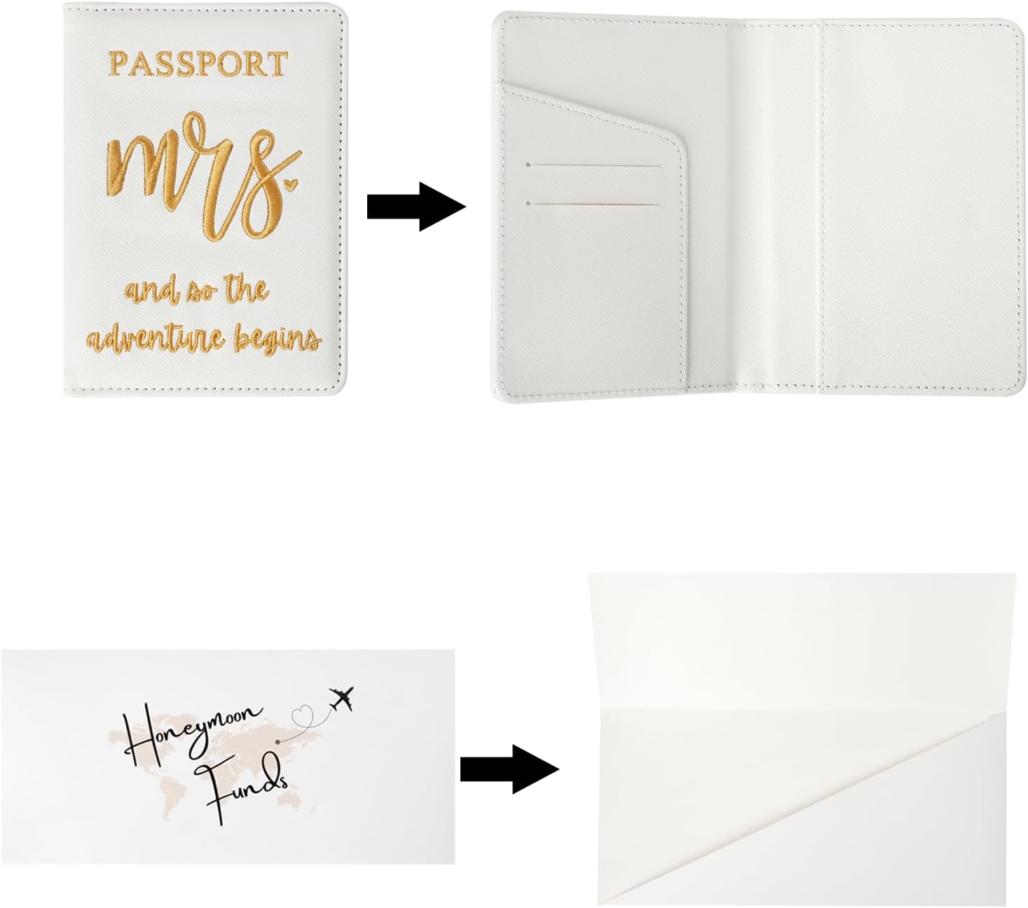 Mr and Mrs Honeymoon Travel Gift Set, Includes Embroidered Passport Covers, Luggage Tags, Eye Masks, Honeymoon Sand Keepsake Jar, Picture Frame, Honeymoon Funds Envelope (Classic)