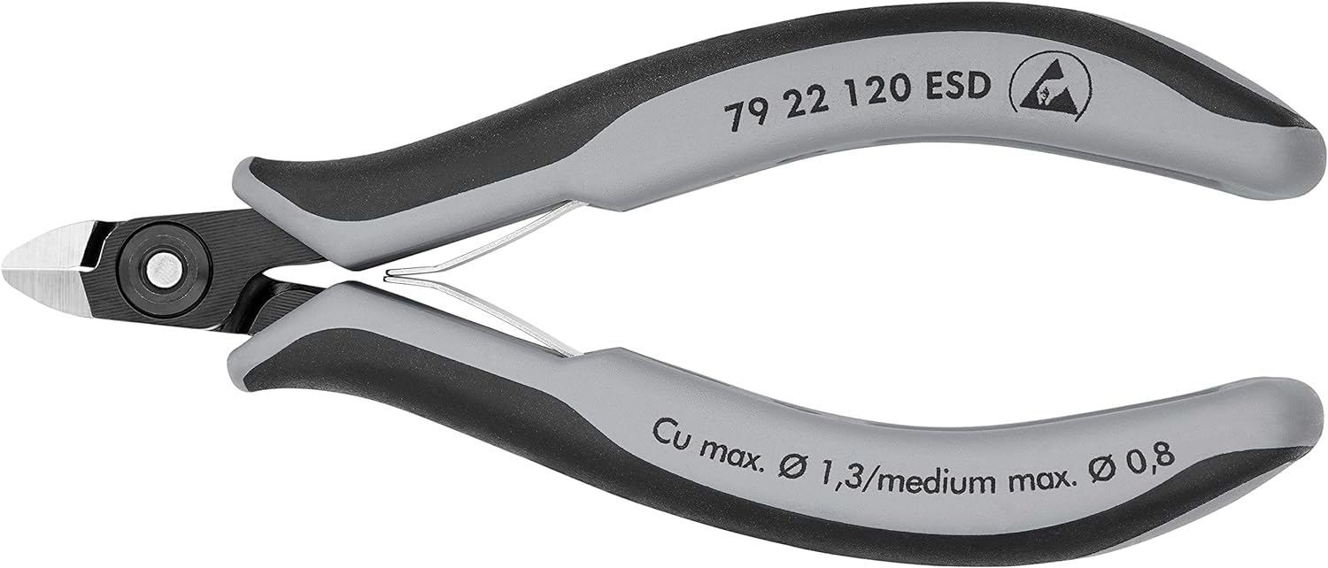 KNIPEX Alicates de precisión de corte diagonal para electrónica ESD con mangos multicomponente 120 mm, 79 22 120 ESD