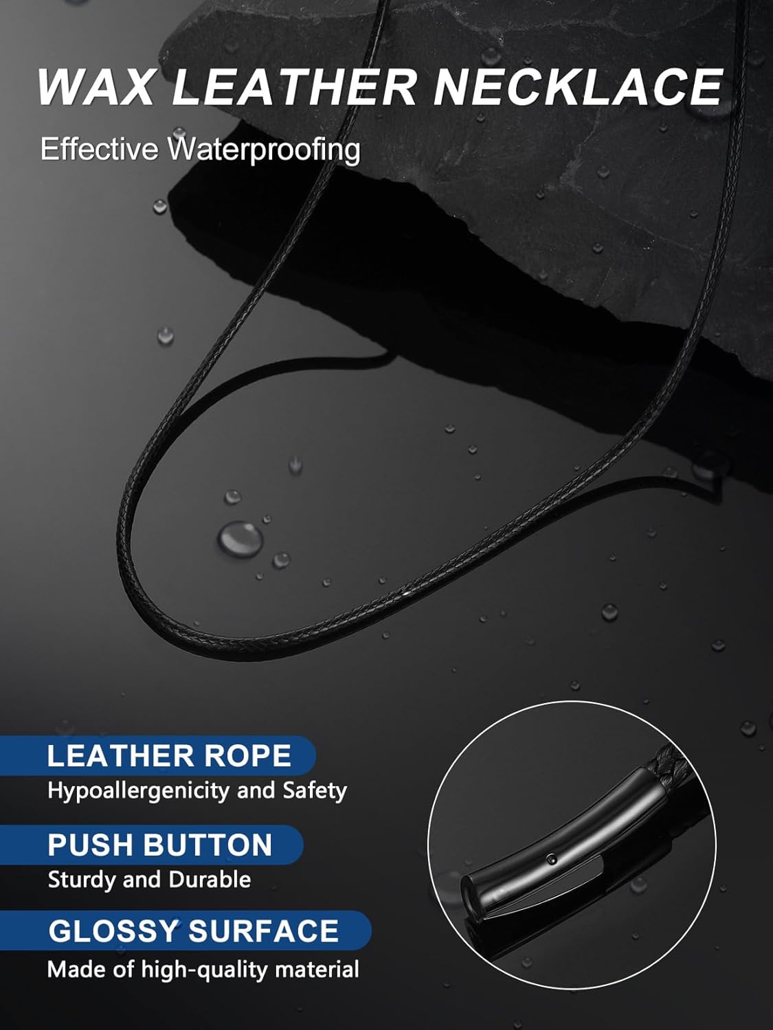 ChainsPro Men Waterproof Braided Leather Necklace Wax Rope Chain, Customize Available, 2/3mm Width, With Snap Clasp, 16”18" 20" 22" 24" 26" 28" 30"-Send Gift Box - Image 4
