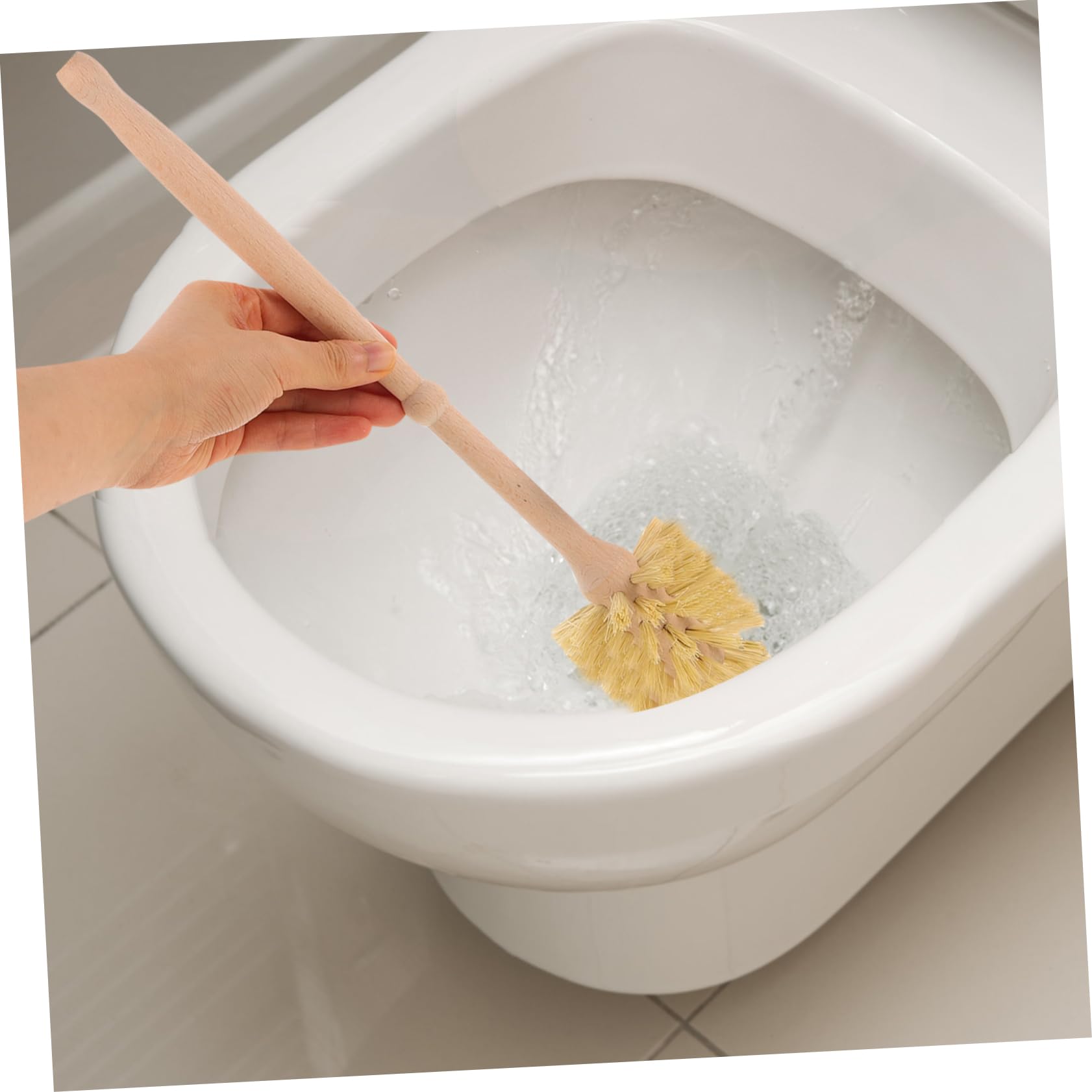 Cepillo de Limpieza para Inodoro con Base de Madera y Cerámica, 1 Juego