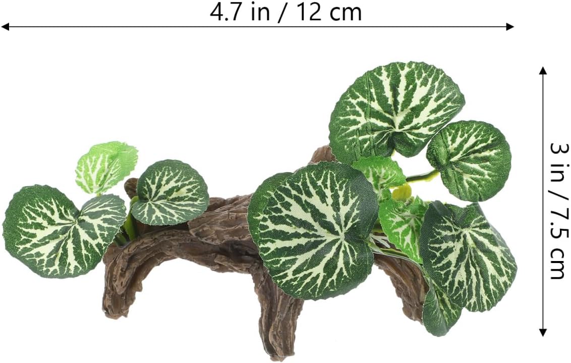 ULTECHNOVO Rainforest Plant Decoration for Reptile Tank and Fish Aquarium Lifelike Artificial Plant with Log Habitat Decor Stress Relief Ornament for Bearded Dragon Crested Gecko
