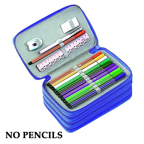 Preisvergleich Produktbild Yimoji Federmäppchen mit großem Fassungsvermögen, 72 Steckplätze Mehrebenen-Schulmäppchen Büromaterial Stift Radiergummi Lineal Beutel für Studenten Jungs und Mädchen, Künstler (ohne Stifte) blau