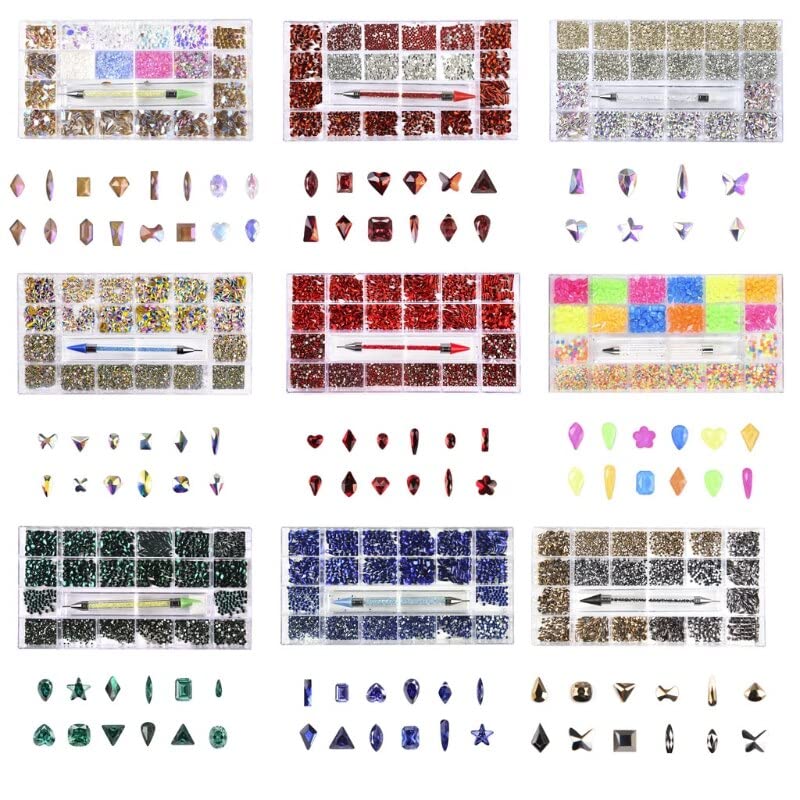 Multi Shapes Rhinestones AB Crystal Nail Art Set Rhinestones Nail Gems Iridescent Clear Class Multi-Shape Flat