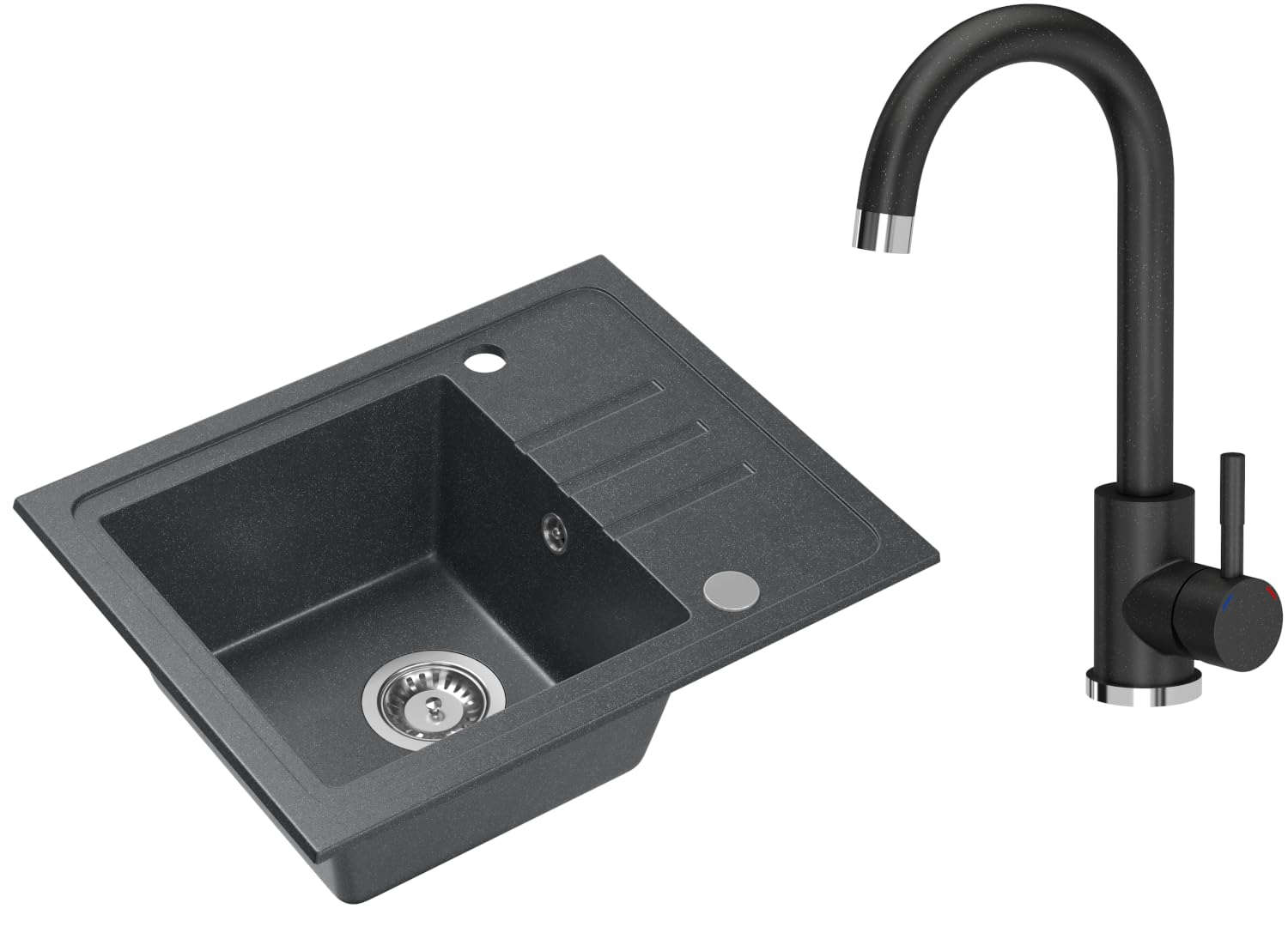 VBChome Évier Simple En Granit Avec Robinet, Beige, 77 X 43,5