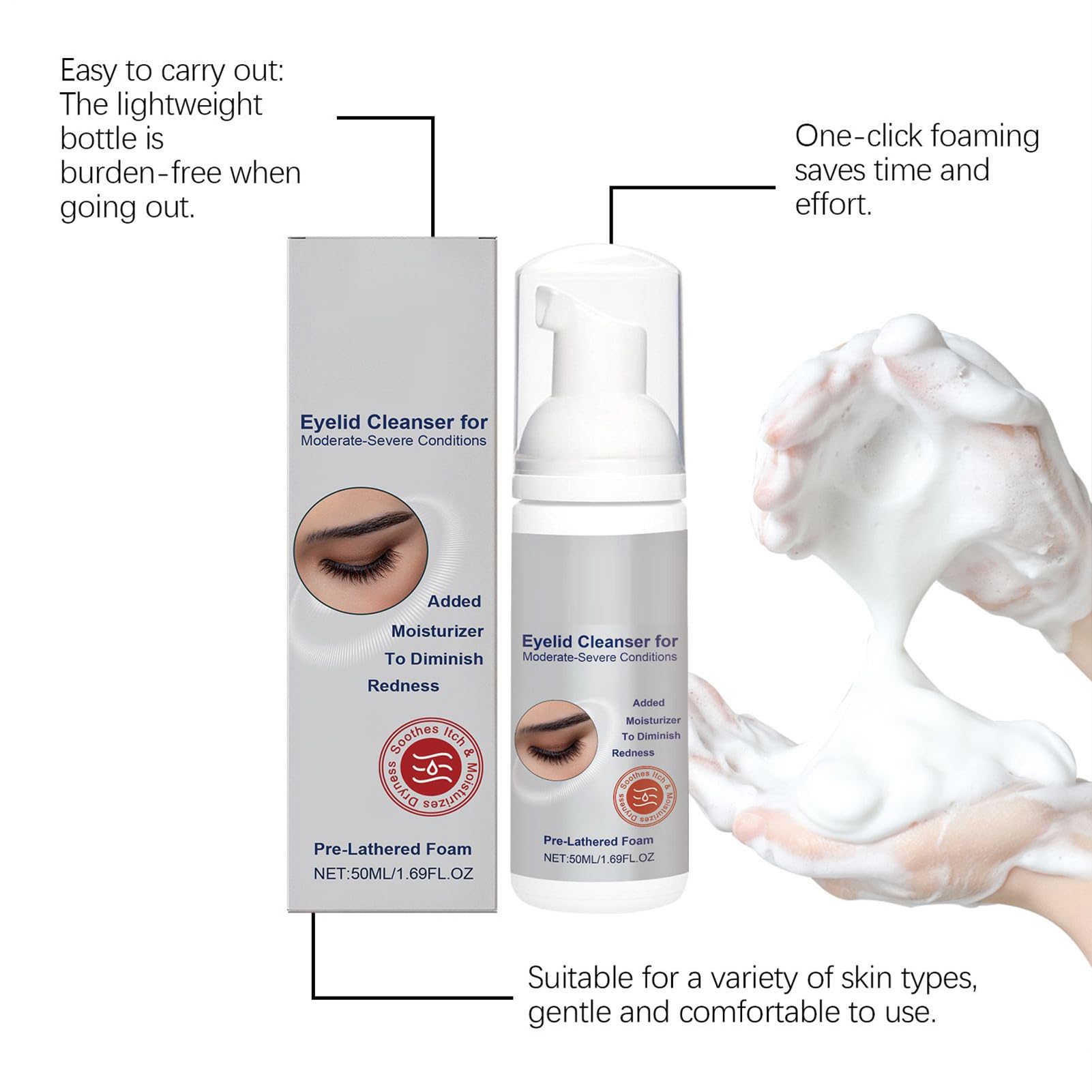 Exfoliante de Párpados | Espuma de Limpieza Profunda para Pestañas 50ml - Lavado Hidratante con Limpieza Profunda, Productos de Limpieza Desmaquillante para Viaje, Salón y Uso Diario