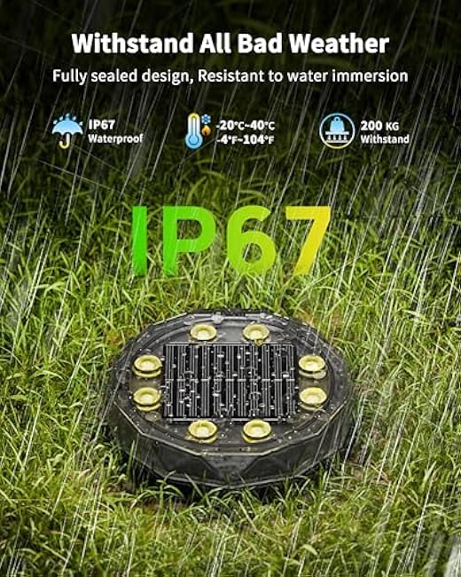 Solar Ground Lights with Remote Control 50ft,IP67 Waterproof Solar Garden 15 Multi Color Lights,RGBYW Solar Powered Outdoor Landscape Lighting for Pathway,Yard,Deck,Lawn,Patio,Walkway,Poolside,10 Pack