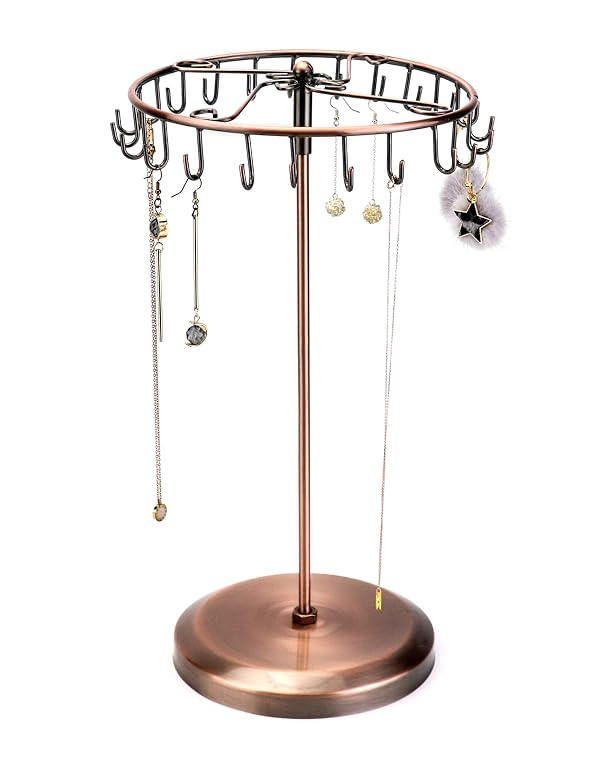 QWORK Spinning Jewelry Tree Display Stand, Jewelry Organizer with 23 Hooks, Brass, 2 Pack by QWORK - Image 3