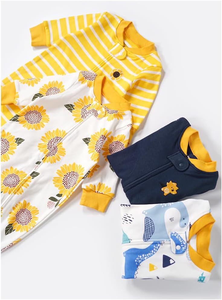 Teach Leanbh Baby 2-Pack 100% Cotton Romper Jumpsuits Two Way Zipper Long Sleeve Footless Sleep and Play - Image 5