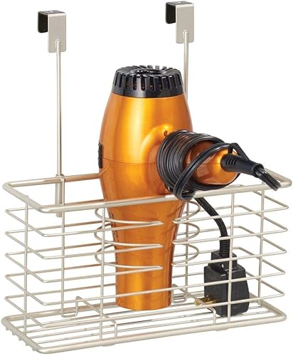 Miniatura 5 de mDesign - Canasta de metal para almacenamiento, para colgar de la puerta del armario del baño, diseño tipo casa de campo, para secadora de pelo,