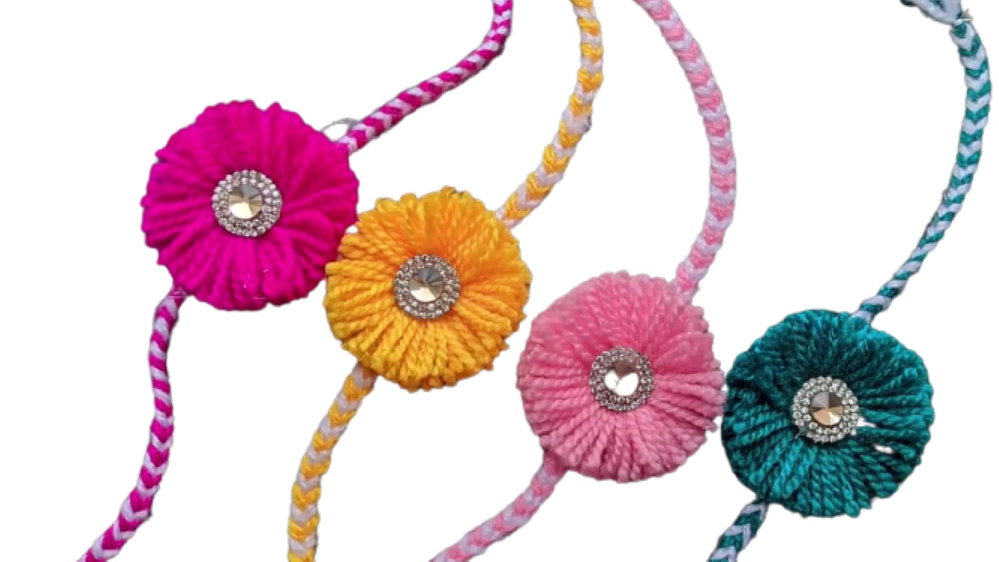 hand made Simple Woolen Rakhi for Brother Multi coloured set of 4 For Women