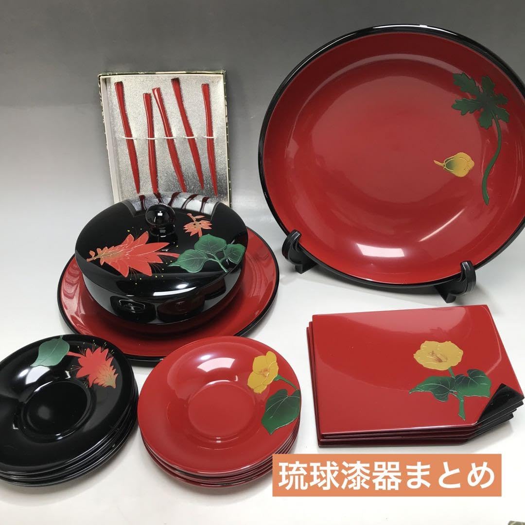 Amazon.co.jp: 琉球 漆器 セット 菓子器 鉢 茶托 皿 和菓子 ナイフ 朱  