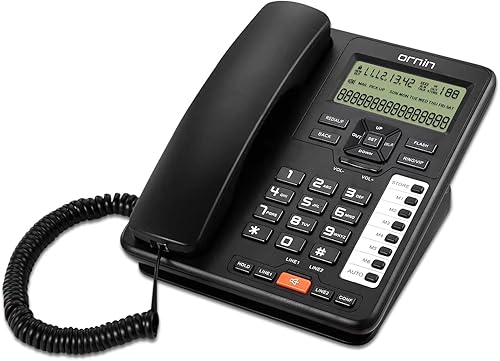 Miniatura 1 de Ornin Sistemas telefónicos con cable de 2 líneas para pequeñas empresas y casa, solo teléfono de escritorio (negro)