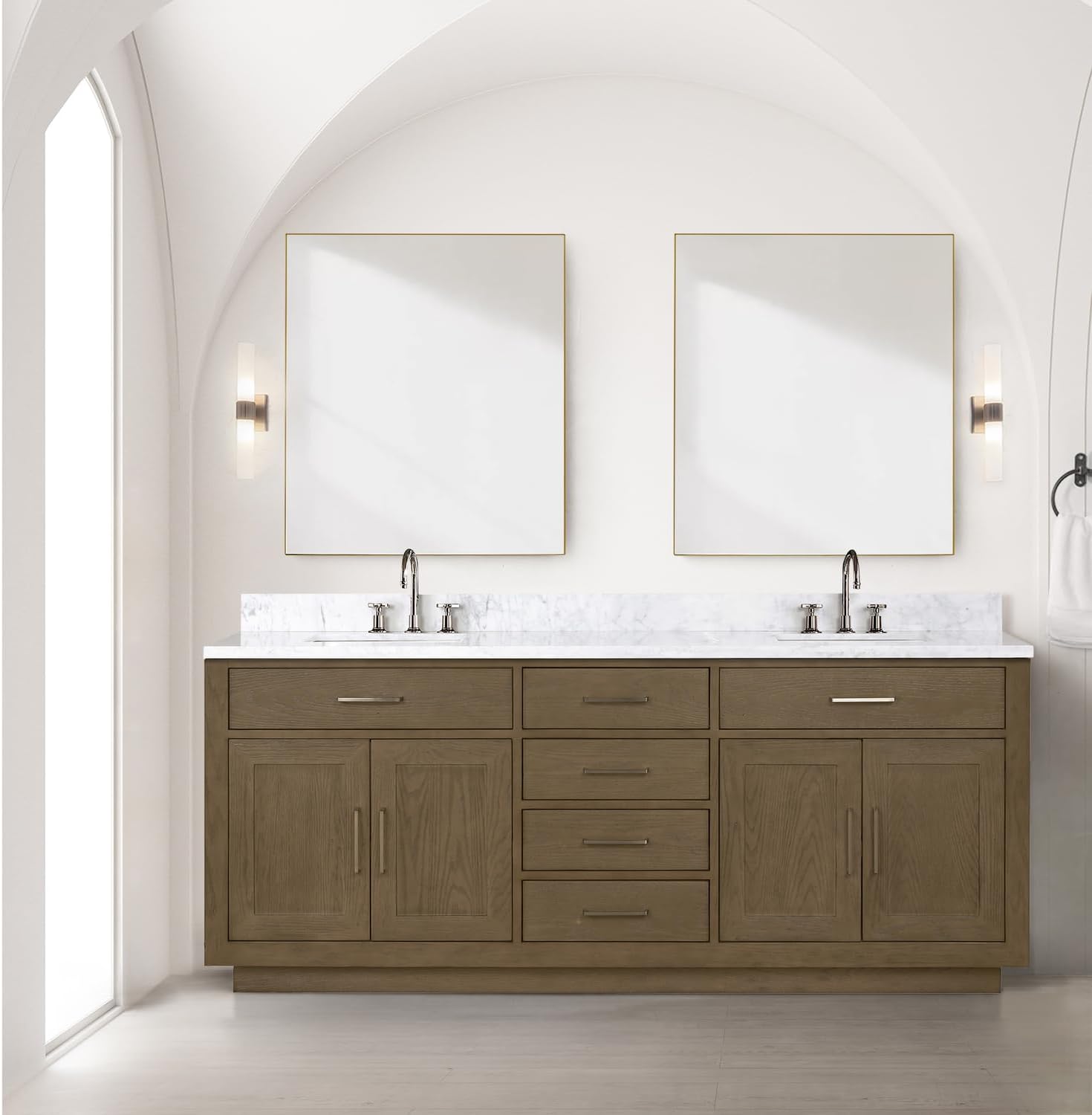Abbey 80 in W x 22 in D Grey Oak Double Bath Vanity and Carrara Marble Top
