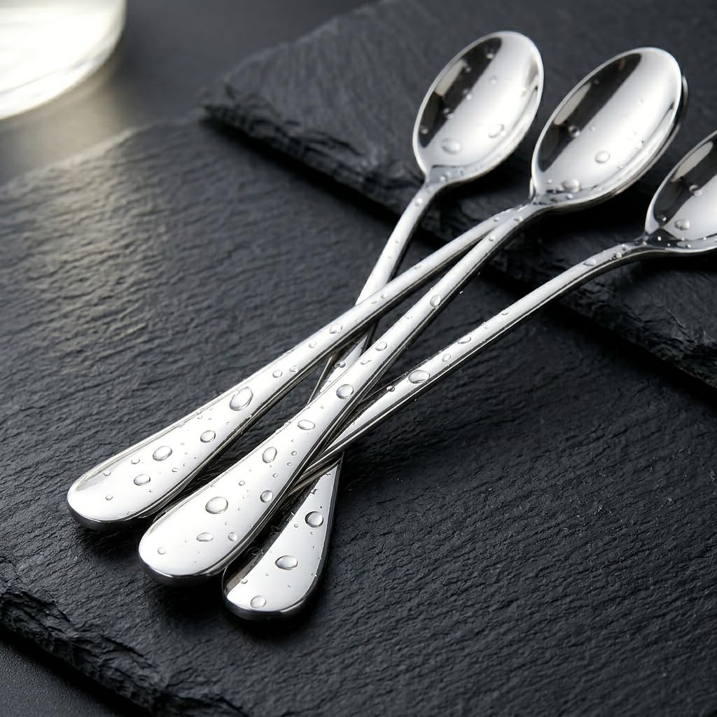 Long Handle Iced Tea Spoons, 7.9" 18/10 Stainless Steel Cocktail Stirring Spoons with Thickened Ergonomic Handle, Tall Coffee & Latte Stirrers, Dessert Spoon Set, Dishwasher Safe 8-Piece