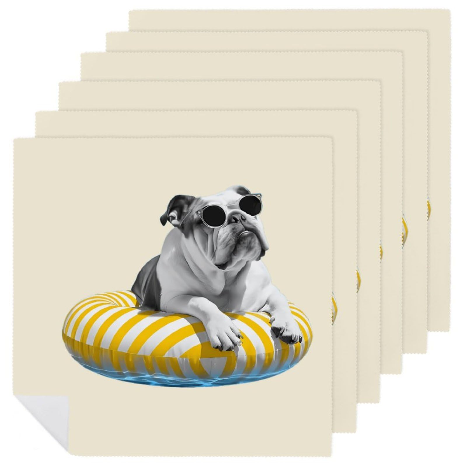 Servilletas de mesa suaves y reutilizables con diseño cuadrado de bulldog lavable
