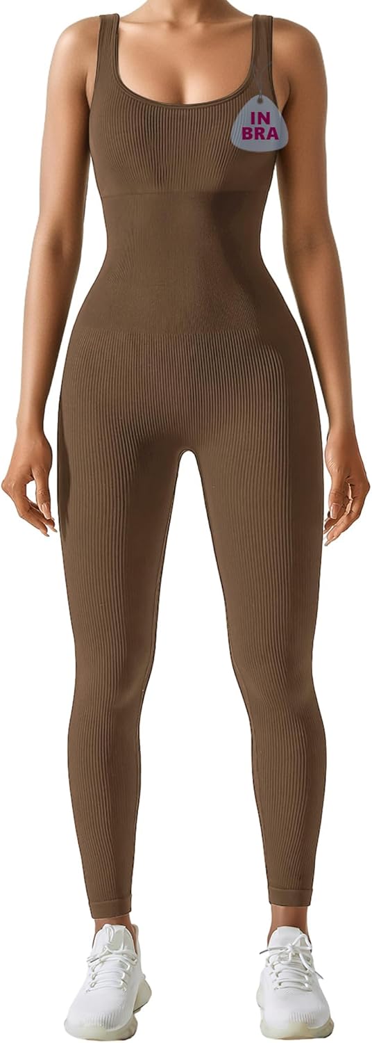 AURUZA Jumpsuit for Women Workout Seamless Jumpsuits Yoga Ribbed One Piece Tank Tops Rompers Sleeveless Exercise Jumpsuits