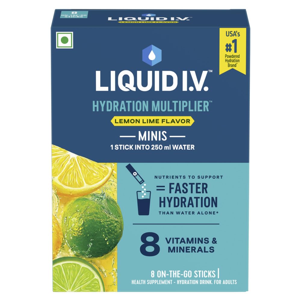 LIQUID I.V.™ HYDRATION MULTIPLIER™ - LEMON LIME|8 STICKS= 2LTRS|HALF SERVE- MINIS (250 ML-PER STICK)