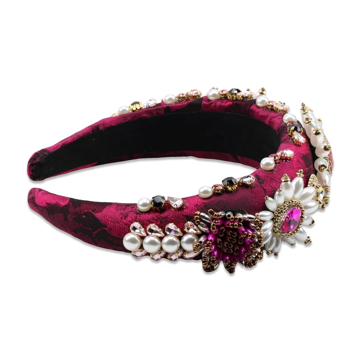 Luxury Flower Simulated Pearl Headband for Women Chunky Crystal Bead Stone Banquet Hairband Decorative Jeweled Hair Band Accessories (HDDY1083-red)