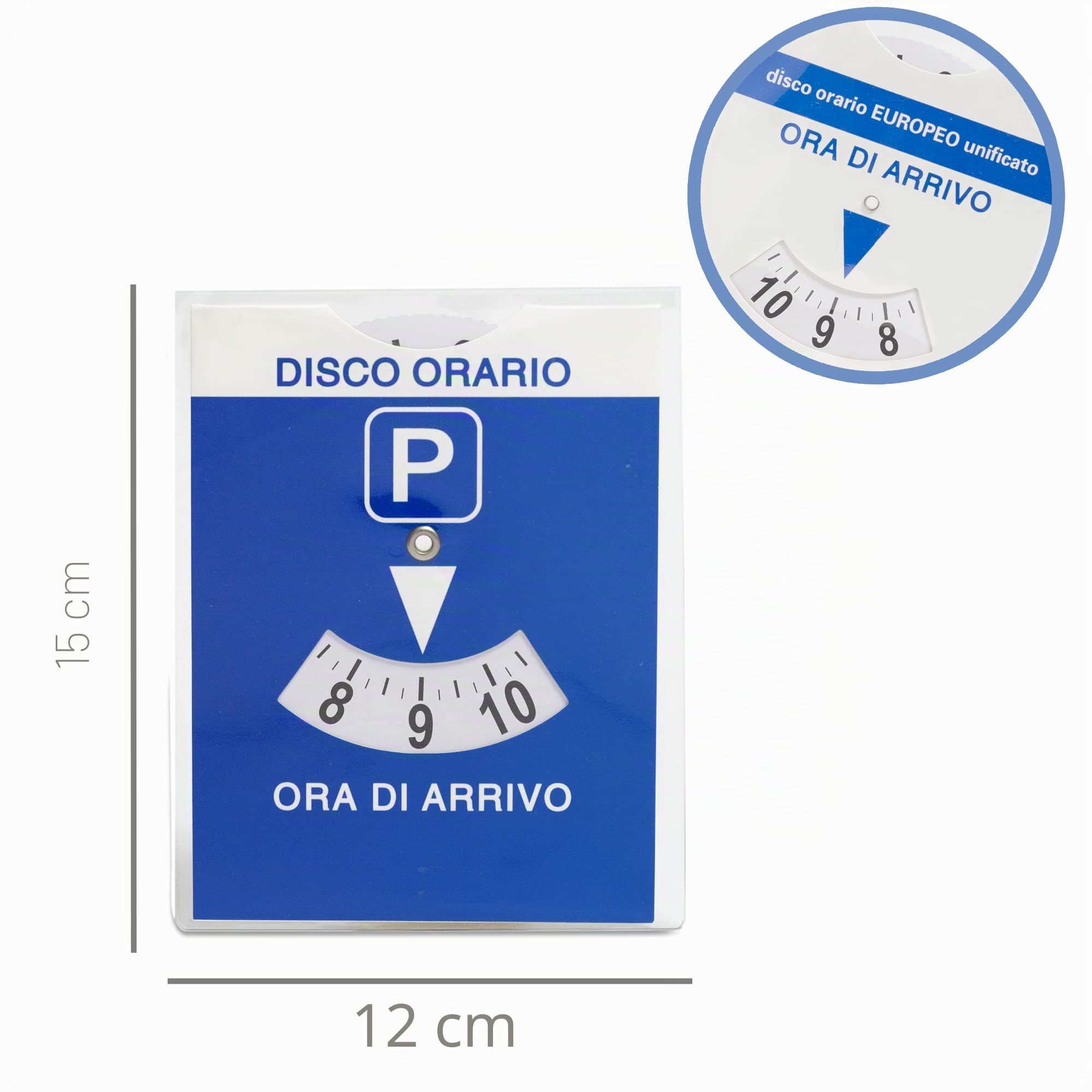Disco Orario Auto Europeo con Busta Protettiva PVC 15x12 cm - Parchimetro Italiano per Auto e Moto - Accessori Auto Interno