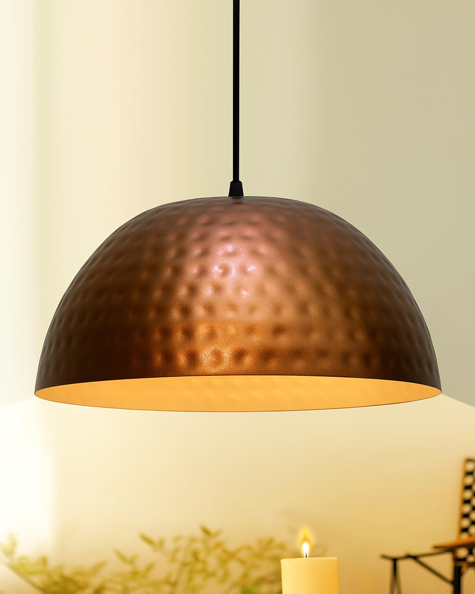 Classic Copper Hammered Hanging Pendant Light, Rose Gold…