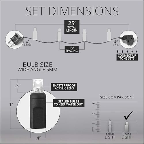 Miniatura 3 de Mini set de luces LED de Navidad, luces de 0.2 pulgadas para interiores o exteriores, decoración de Navidad, 120v, certificado UL, cable negro,