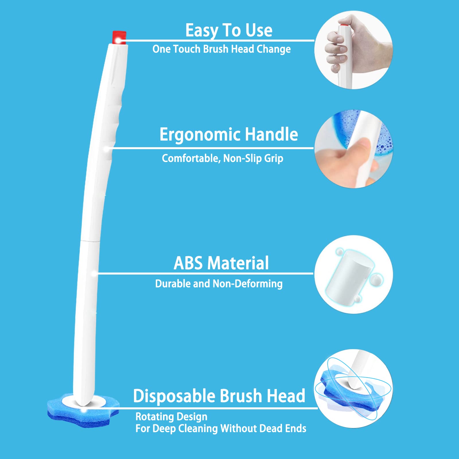 Kit Brosse WC Jetable AnMelon - Support Mural Ou Posé, 16 Têtes De Rechange, Nettoyage Hygiénique Et Sans Contact