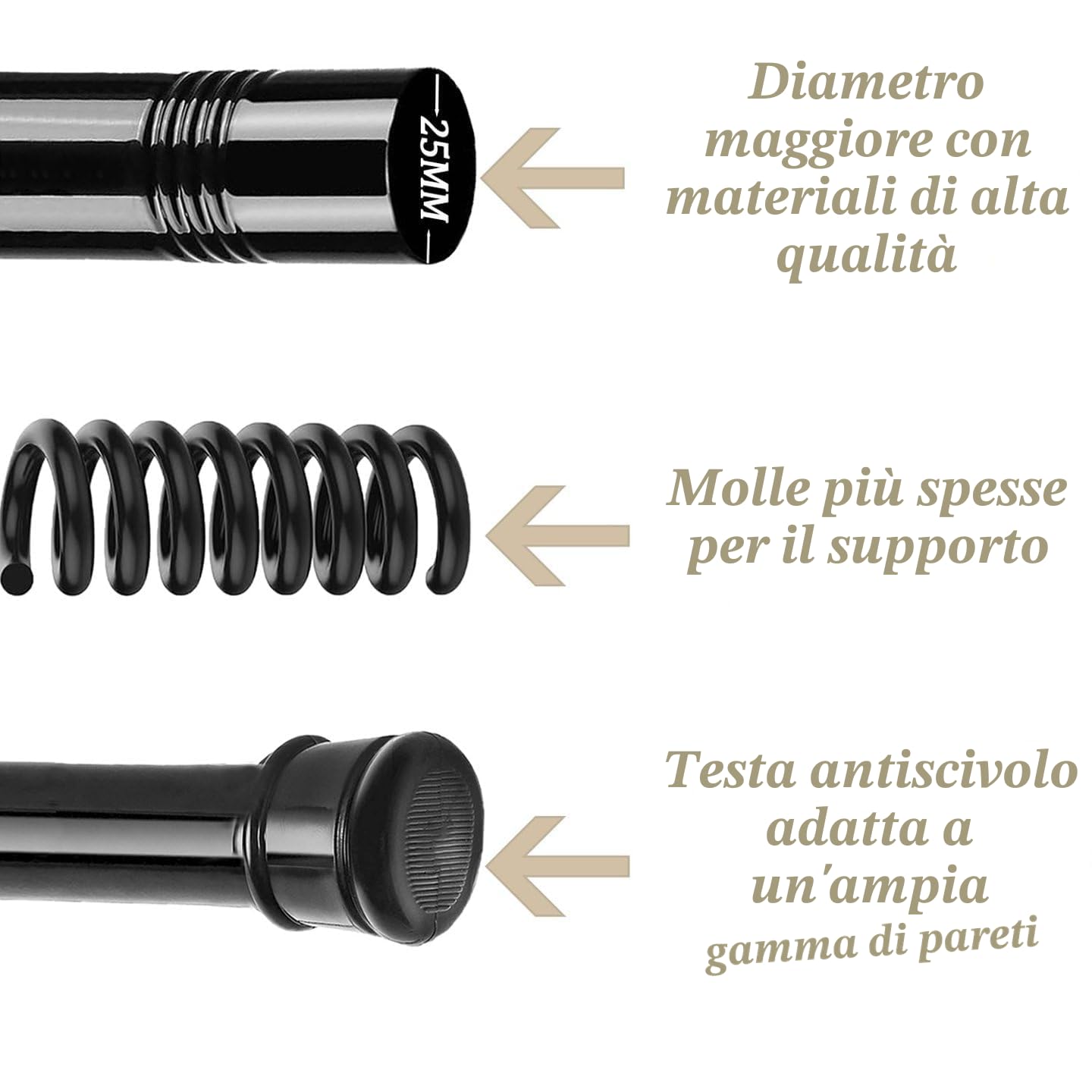 Aste Per Tende Senza Forare Telescopica Estensibile Bastone Tenda Estensibile Per Bagno Finestre Bianco 83-190CM