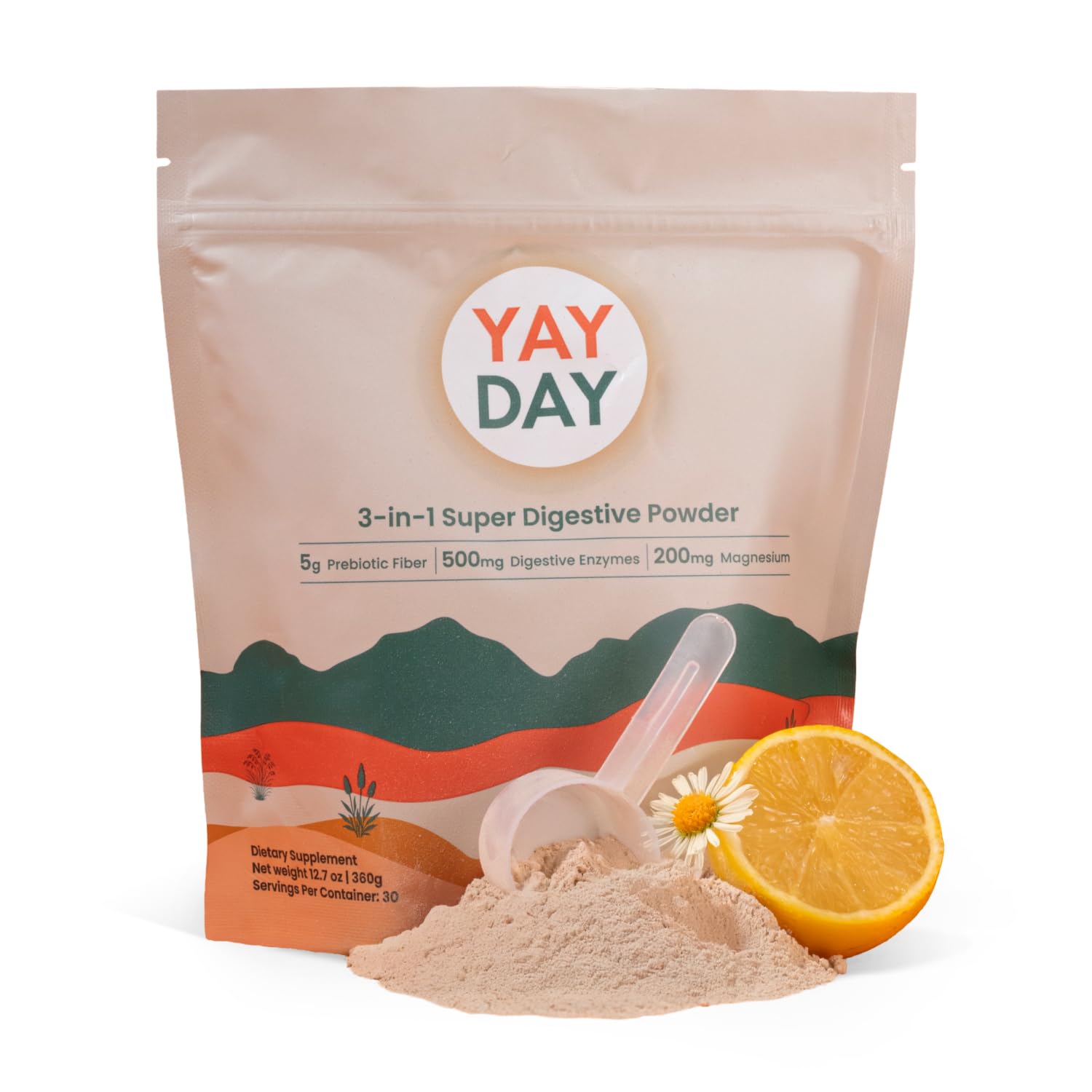 Nighttime Prebiotic Fiber Powder with Digestive Enzymes & Magnesium Glycinate for Sleep | Gut Health Supplement for Women & Men - Digestion Support, Bloating Relief - Citrus, 30 Scoops 30 Servings