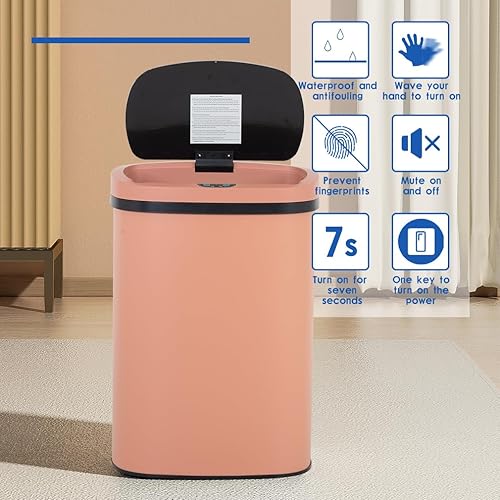 Miniatura 4 de FDW Cubo de basura de 13 galones de 50 litros para cocina, baño, dormitorio, oficina en casa, automático, sin tacto, de alta capacidad con tapa,