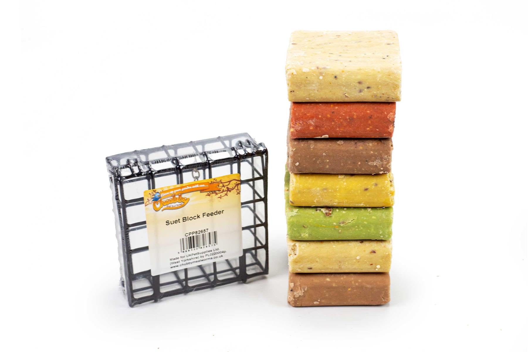 Chubby Variety Pack 7 High Energy Suet Block Cakes with FREE FEEDER Wild Bird Food