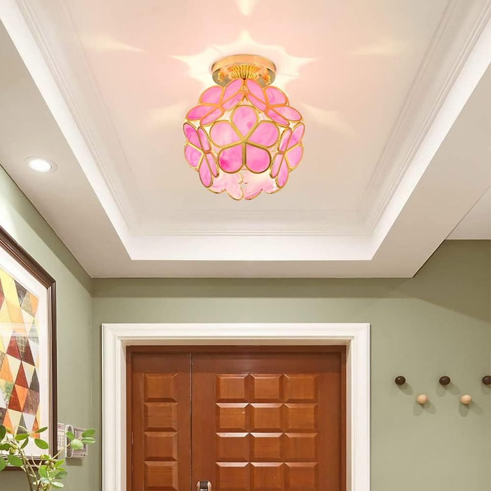 Mengjay Retro Vintage Industrial Ceiling Lamp Metal Chandelier with E26 Fitting,Creative Ceiling Lamp Shade Interior Lights,for Hallway,Bedroom (Pink)