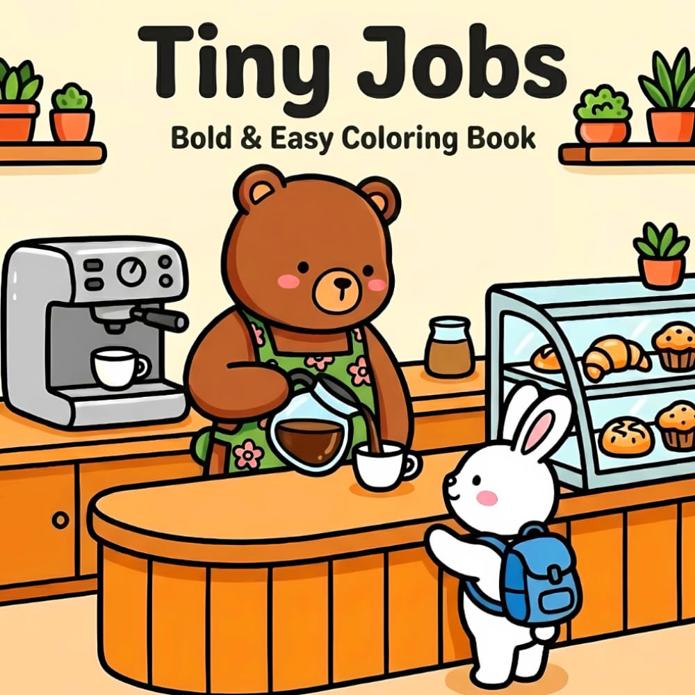 Tiny Jobs Bold and Easy Coloring Book: Cute Working Animals Simple Coloring Book for For Kids Teens and Adults