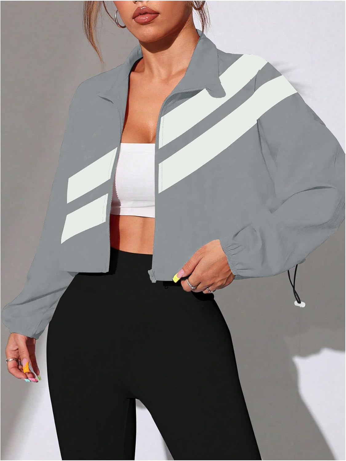 Verdusa Women's Windbreaker Cropped Jackets Color Block Zip Up Lightweight Athletic Outerwear Coat - Image 3
